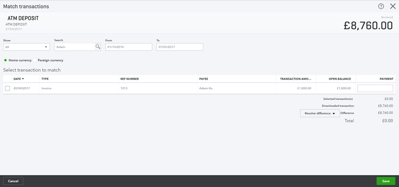 Paying an invoice - step 8