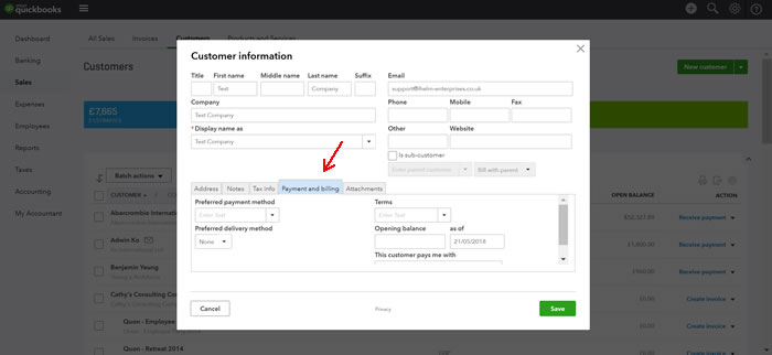 Setting up a new customer - step 4.2